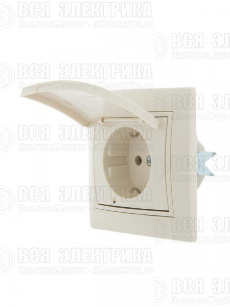 Розетка 1-м СП Mira 16А IP20 с заземл. с защ. крышкой со вставкой керамика крем. LEZARD 701-0303-123