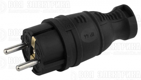 Вилка каучуковая с заземл. прям. 16А IP44 черн. Эра Б0044540