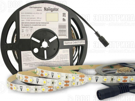 Лента светодиодная 71 402 NLS-3528WW60-4.8 IP20 12B R5 4.8Вт/м (уп.5м) Navigator 71402