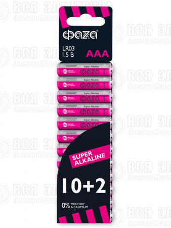Элемент питания алкалиновый AAA/LR03 1.5В Super Alkaline SBL-10+2 (уп.12шт) ФАZА 2854612