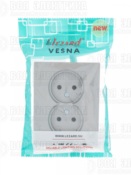 Розетка 2-м СП VESNA без заземл. ПБТ платина LEZARD 742-3500-128B