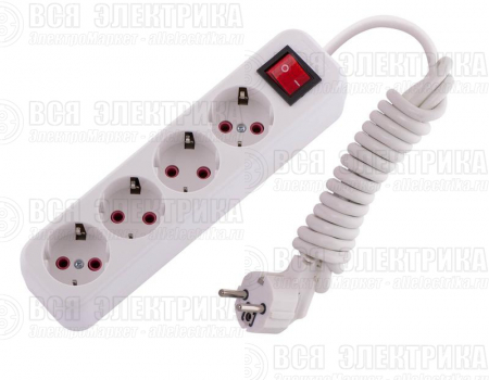 Удлинитель 4х2м с заземл. 16А IP20 Lila с выкл. LEZARD 720-0402-402