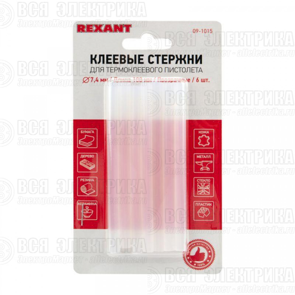 Стержень клеевой d7мм L100мм прозр. (блист.6шт) Rexant 09-1015