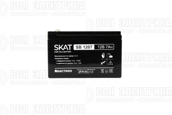 Аккумулятор 12В 7А.ч макс. ток заряда 2.1А SKAT SB 1207 Бастион 2533