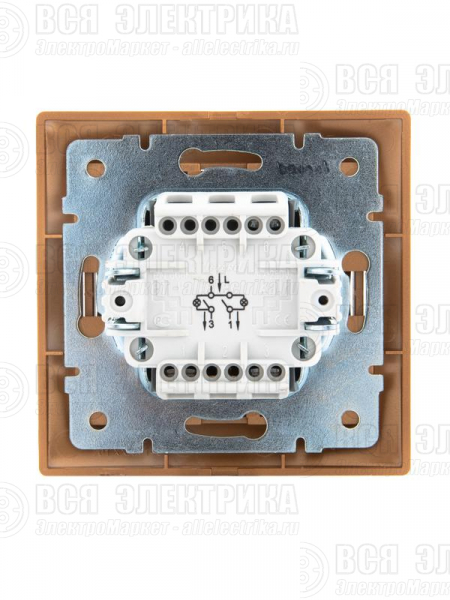 Выключатель 2-кл. СП Mira 10А IP20 с подсветкой со вставкой зол. метал. LEZARD 701-1313-112