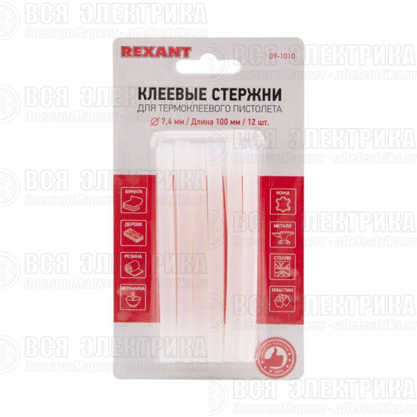 Стержень клеевой d7.4мм L100мм прозр. (блист.12шт) Rexant 09-1010