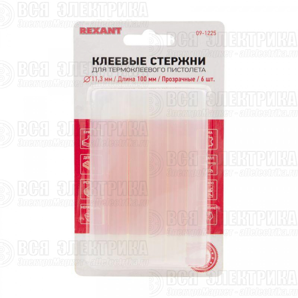 Стержень клеевой d11мм L100мм прозр. (блист.6шт) Rexant 09-1225