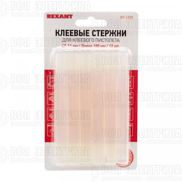 Стержень клеевой d11мм L100мм прозр. (блист.12шт) Rexant 09-1220