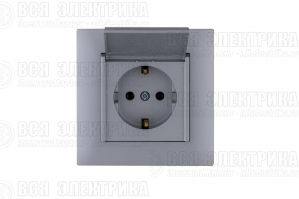 Розетка 1-м с крышкой Karea RIZZ STAR с заземл. сер. Makel 88065029