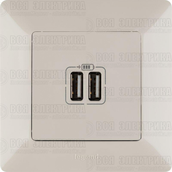 Розетка USB 2-м Valena Life 240В/5В 1500мА с лицев. панелью механизм сл. кость Leg 753512