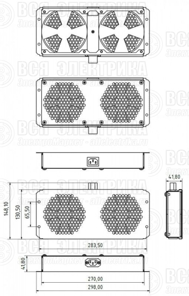 Модуль вентиляторный потолочный TFAB-T2FR-RAL9004 Hyperline 396737