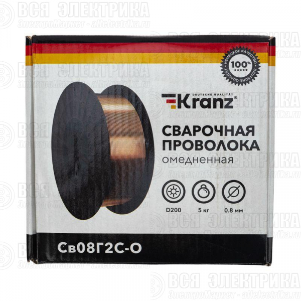Проволока сварочная омедненная Св08Г2С-О (ER70S-6; SG2) 5кг 0.8мм D200 Kranz KR-11-0981-5